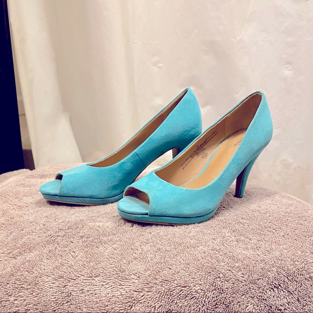 Turquoise Peep Toe High Heel